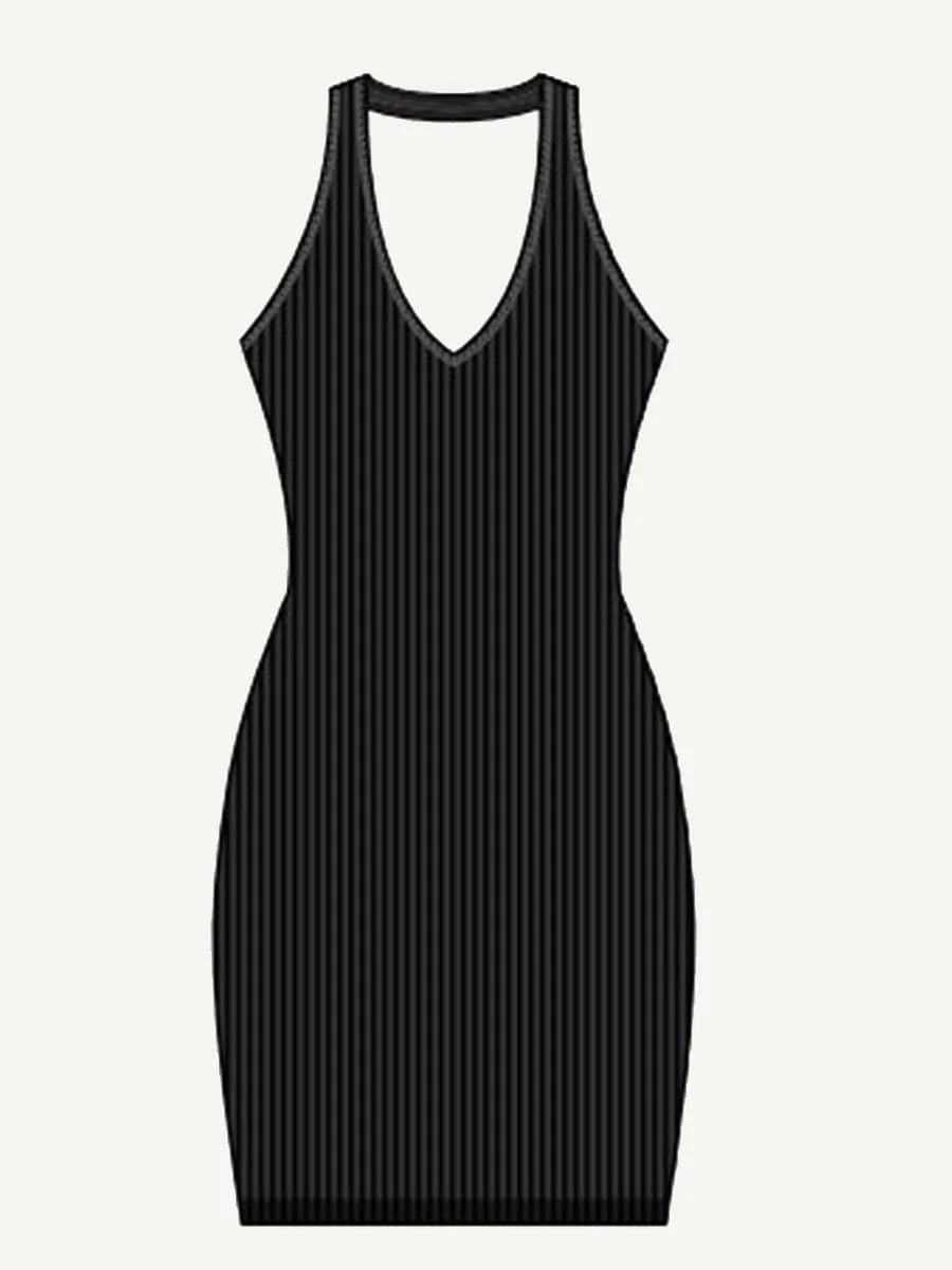 Seamless Halter Neck Deep U Outer Wear Shaping Dress -