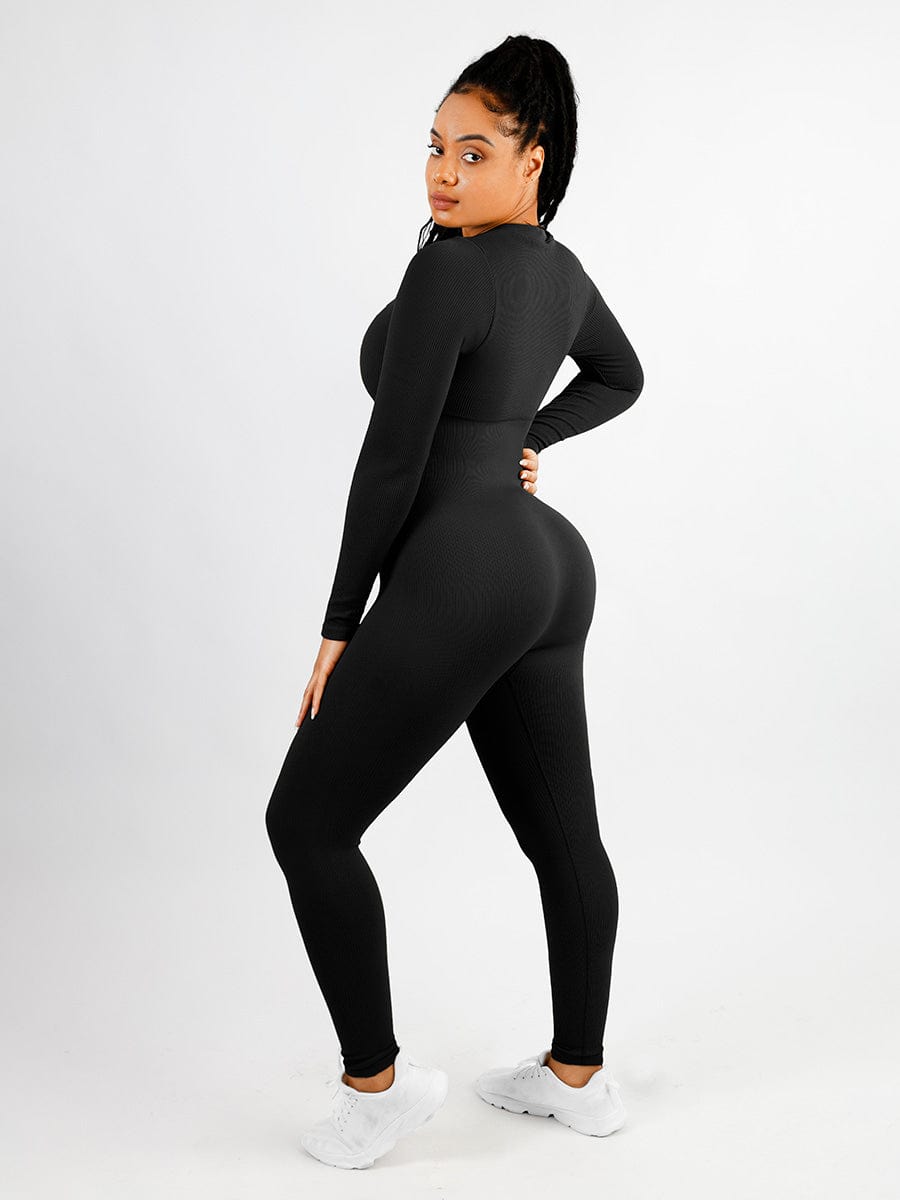 Deep V-neck High Stretchy Seamless Tummy Control Jumpsuit -