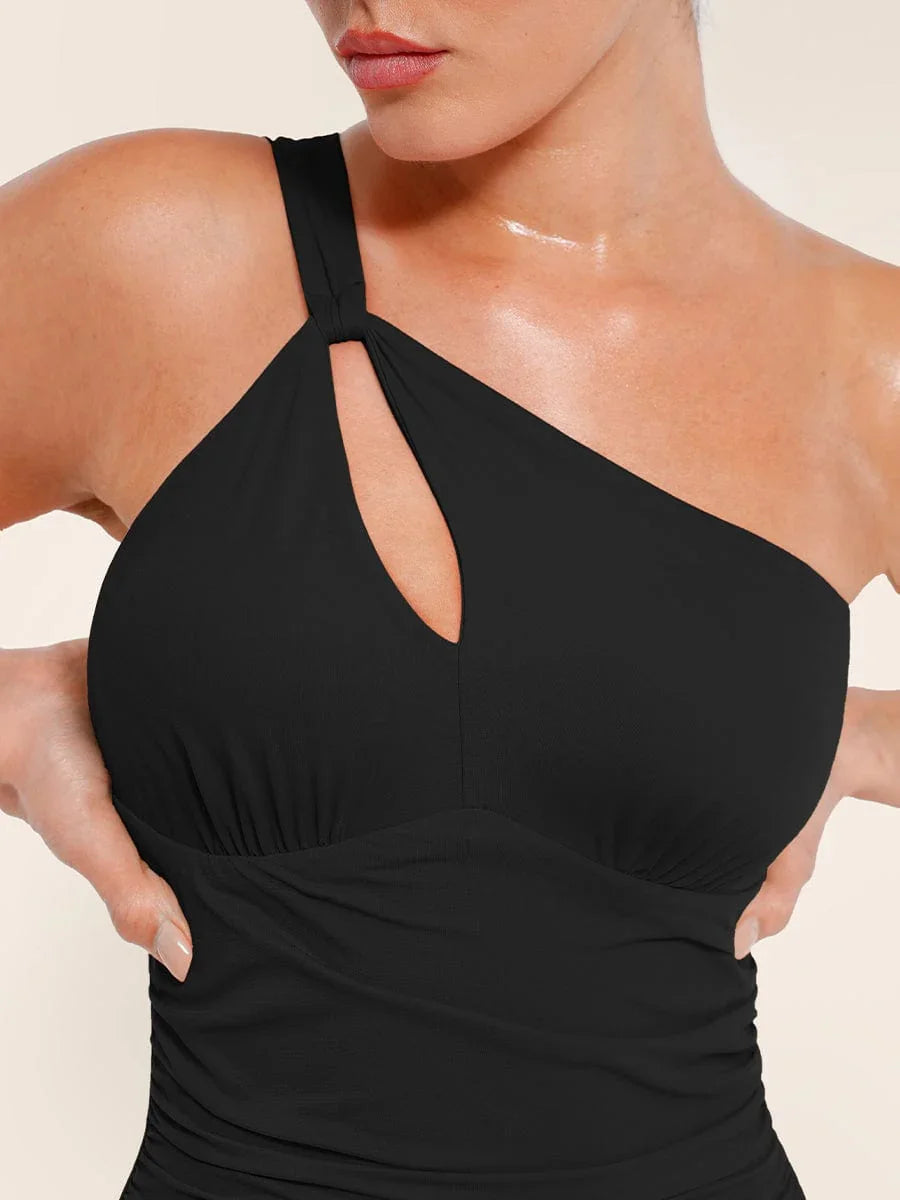 One Shoulder Ruched Support Chest One-Piece Swimwear -