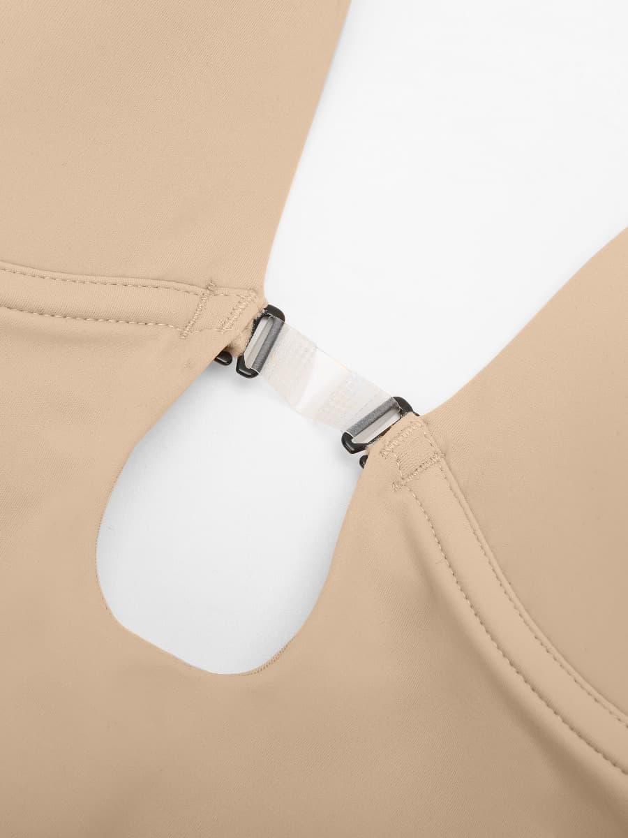 Plunge Low-Back Mid-Thigh Shapewear With Removable Butt And Hips Pads -