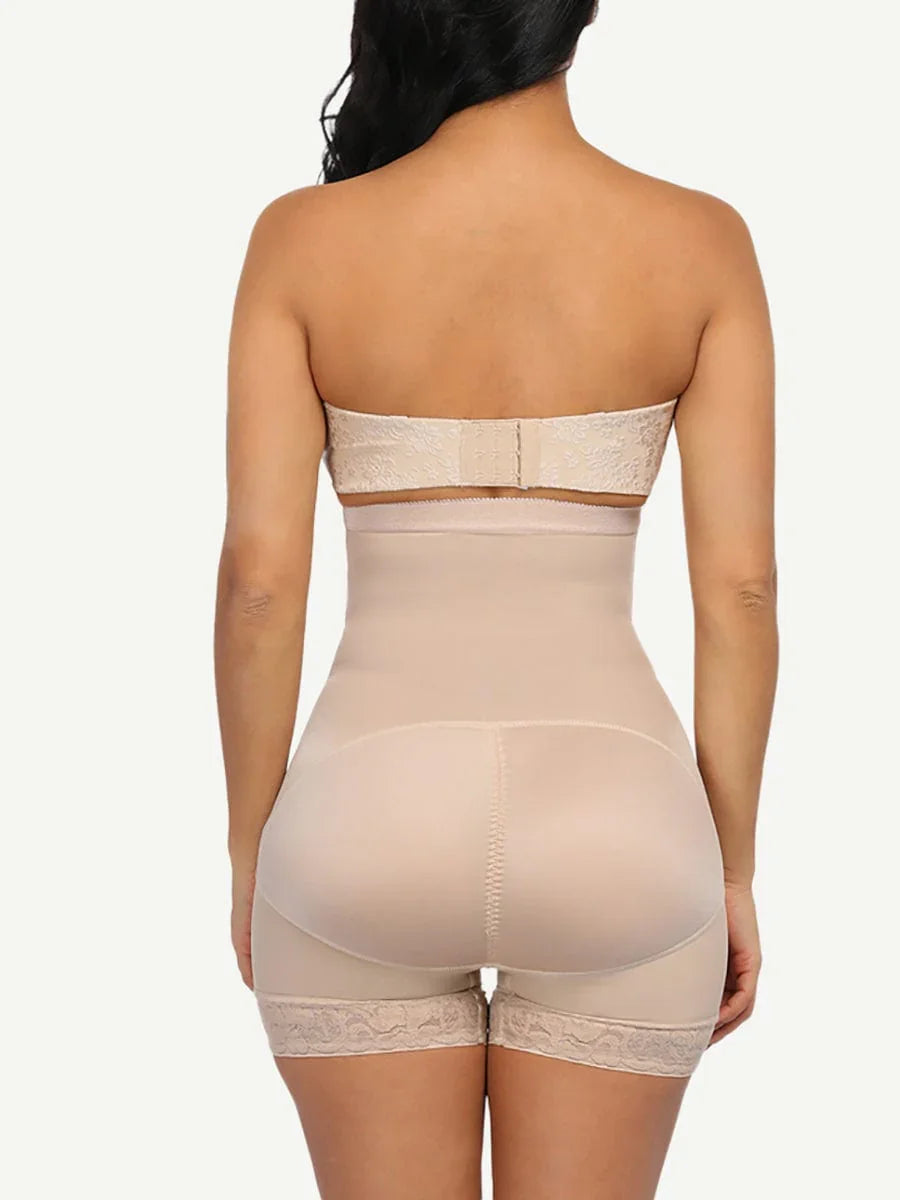 Queen Size High Waist Post-Surgical Slimming Shorts with Lace Hem and Hooks -