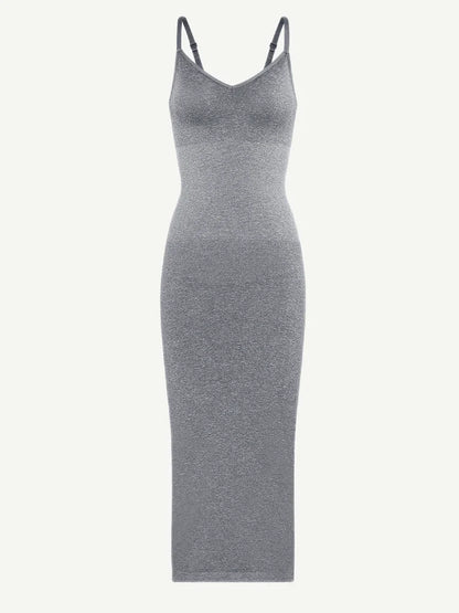 Spaghetti Strap V-neck Snatched Seamless Shaper Dress -