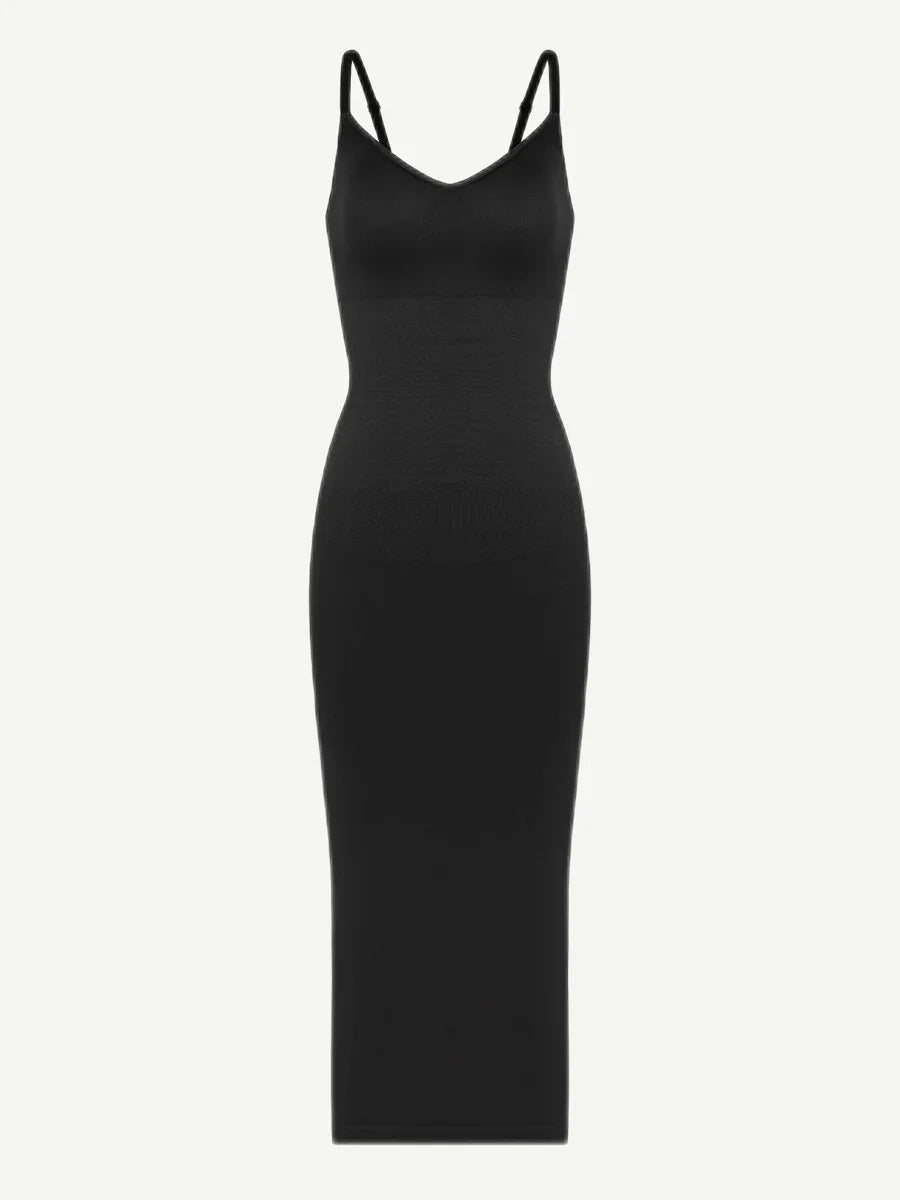 Spaghetti Strap V-neck Snatched Seamless Shaper Dress -