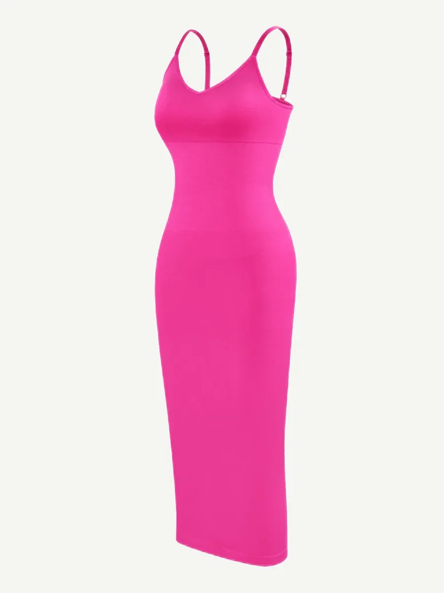 Spaghetti Strap V-neck Snatched Seamless Shaper Dress -