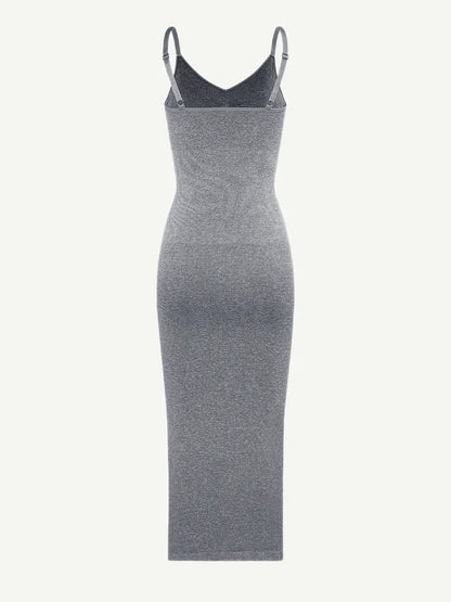 Spaghetti Strap V-neck Snatched Seamless Shaper Dress -
