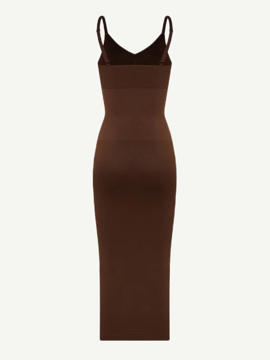 Spaghetti Strap V-neck Snatched Seamless Shaper Dress -