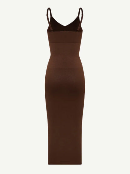 Spaghetti Strap V-neck Snatched Seamless Shaper Dress -