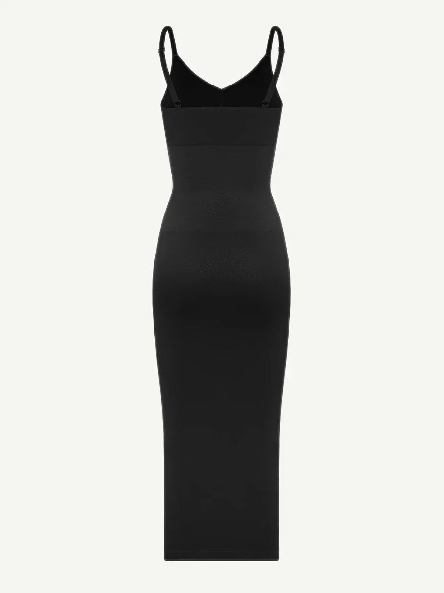 Spaghetti Strap V-neck Snatched Seamless Shaper Dress -