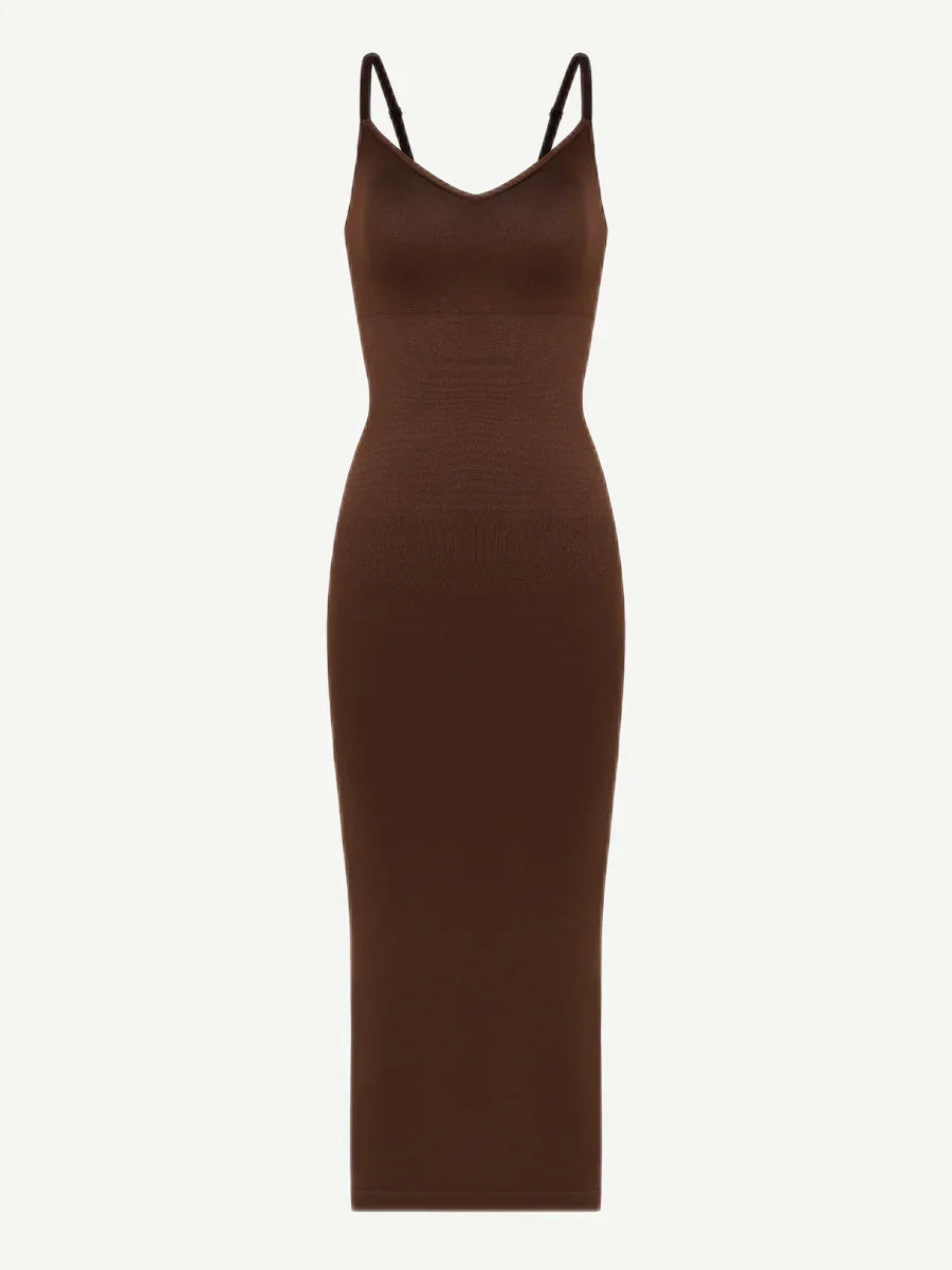 Spaghetti Strap V-neck Snatched Seamless Shaper Dress -