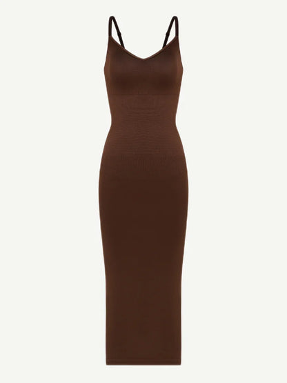Spaghetti Strap V-neck Snatched Seamless Shaper Dress -