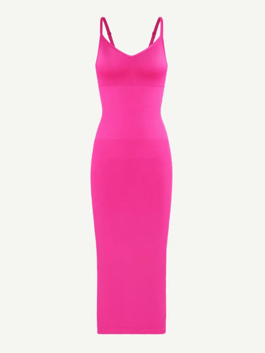 Spaghetti Strap V-neck Snatched Seamless Shaper Dress -
