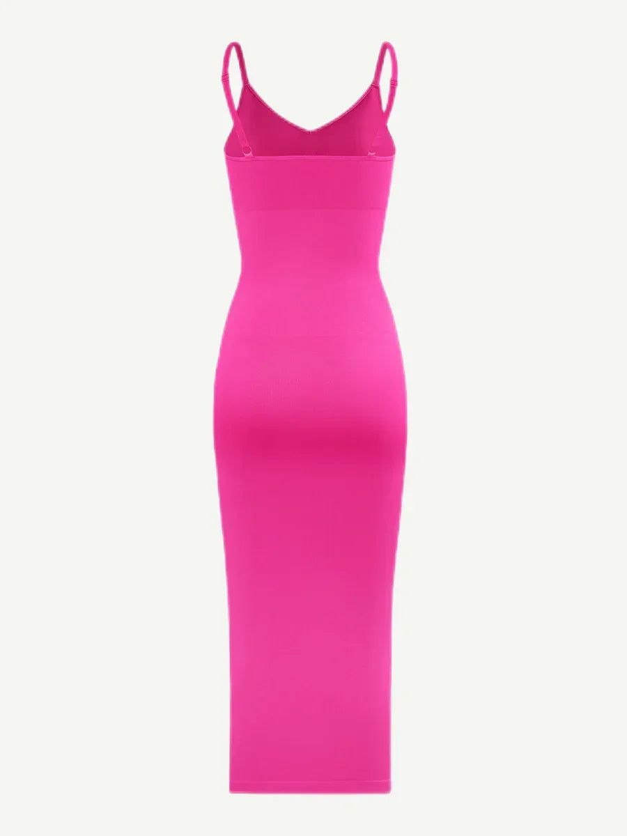Spaghetti Strap V-neck Snatched Seamless Shaper Dress -
