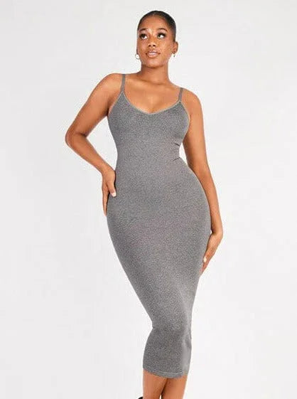 Spaghetti Strap V-neck Snatched Seamless Shaper Dress -