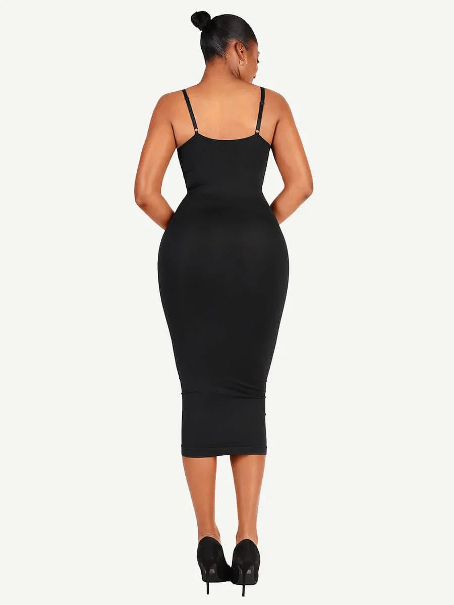 Spaghetti Strap V-neck Snatched Seamless Shaper Dress -