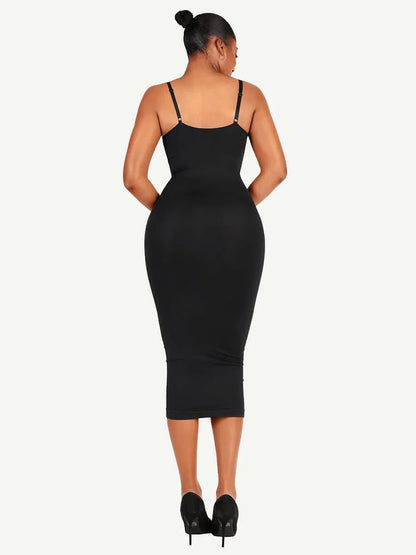 Spaghetti Strap V-neck Snatched Seamless Shaper Dress -