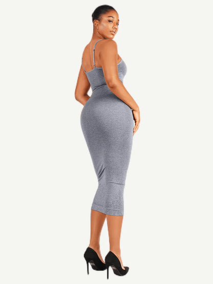 Spaghetti Strap V-neck Snatched Seamless Shaper Dress -