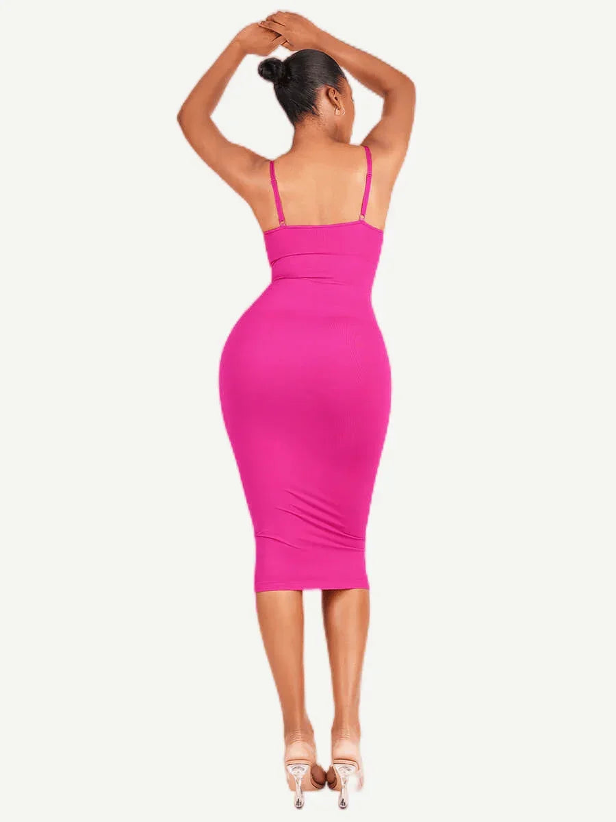 Spaghetti Strap V-neck Snatched Seamless Shaper Dress -
