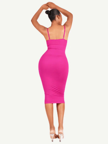 Spaghetti Strap V-neck Snatched Seamless Shaper Dress -