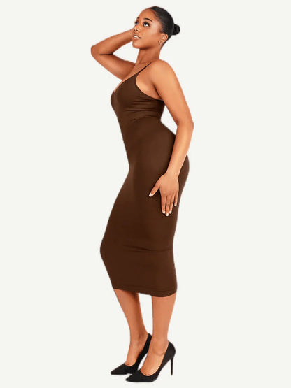 Spaghetti Strap V-neck Snatched Seamless Shaper Dress -