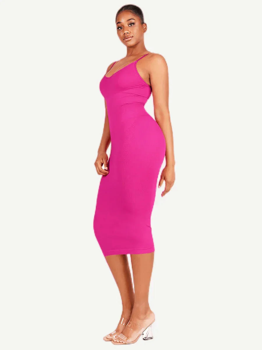 Spaghetti Strap V-neck Snatched Seamless Shaper Dress -