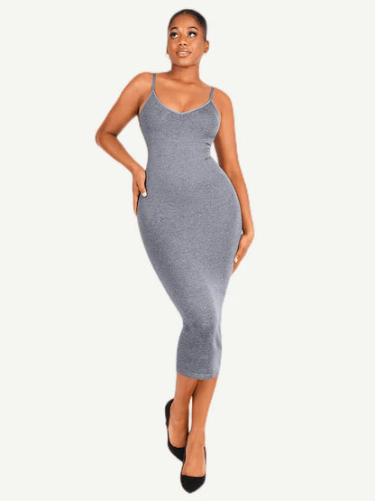 Spaghetti Strap V-neck Snatched Seamless Shaper Dress -