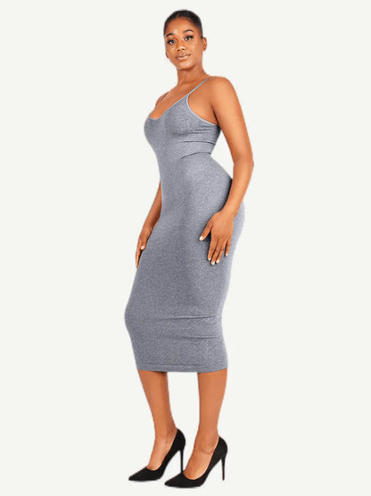 Spaghetti Strap V-neck Snatched Seamless Shaper Dress -