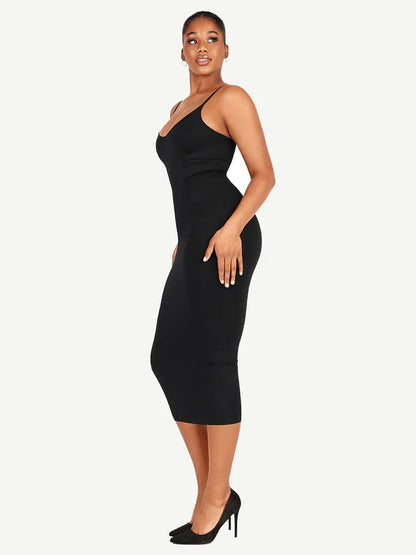 Spaghetti Strap V-neck Snatched Seamless Shaper Dress -