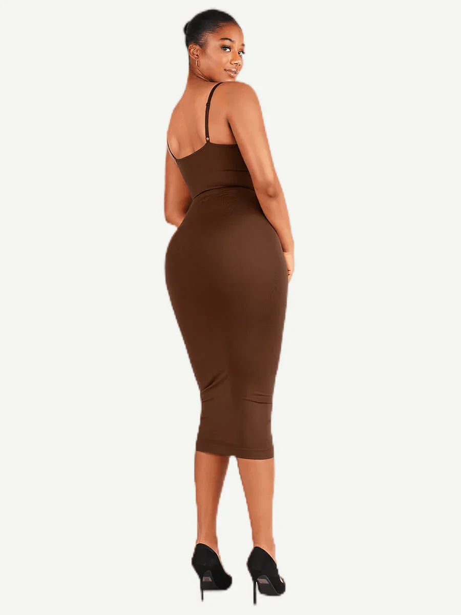 Spaghetti Strap V-neck Snatched Seamless Shaper Dress -