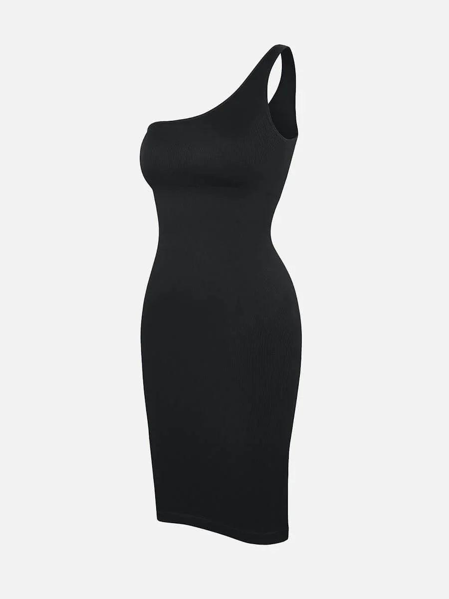 Seamless Eco-friendly One-shoulder Slanted Neck Waist Trimming Shaper Dress -