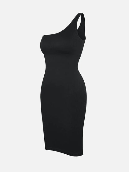 Seamless Eco-friendly One-shoulder Slanted Neck Waist Trimming Shaper Dress -