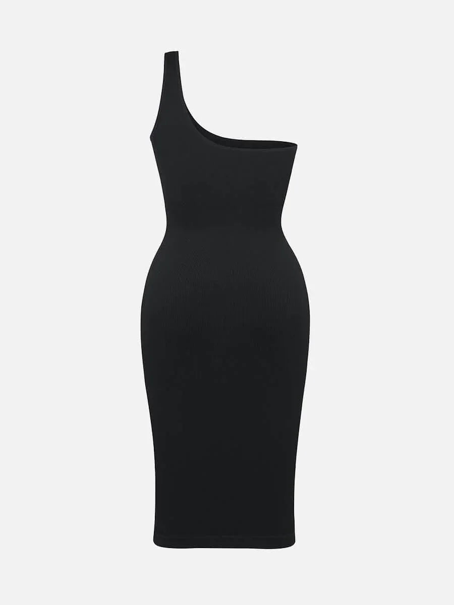 Seamless Eco-friendly One-shoulder Slanted Neck Waist Trimming Shaper Dress -