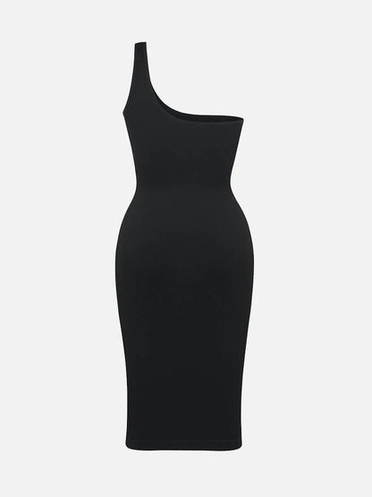 Seamless Eco-friendly One-shoulder Slanted Neck Waist Trimming Shaper Dress -