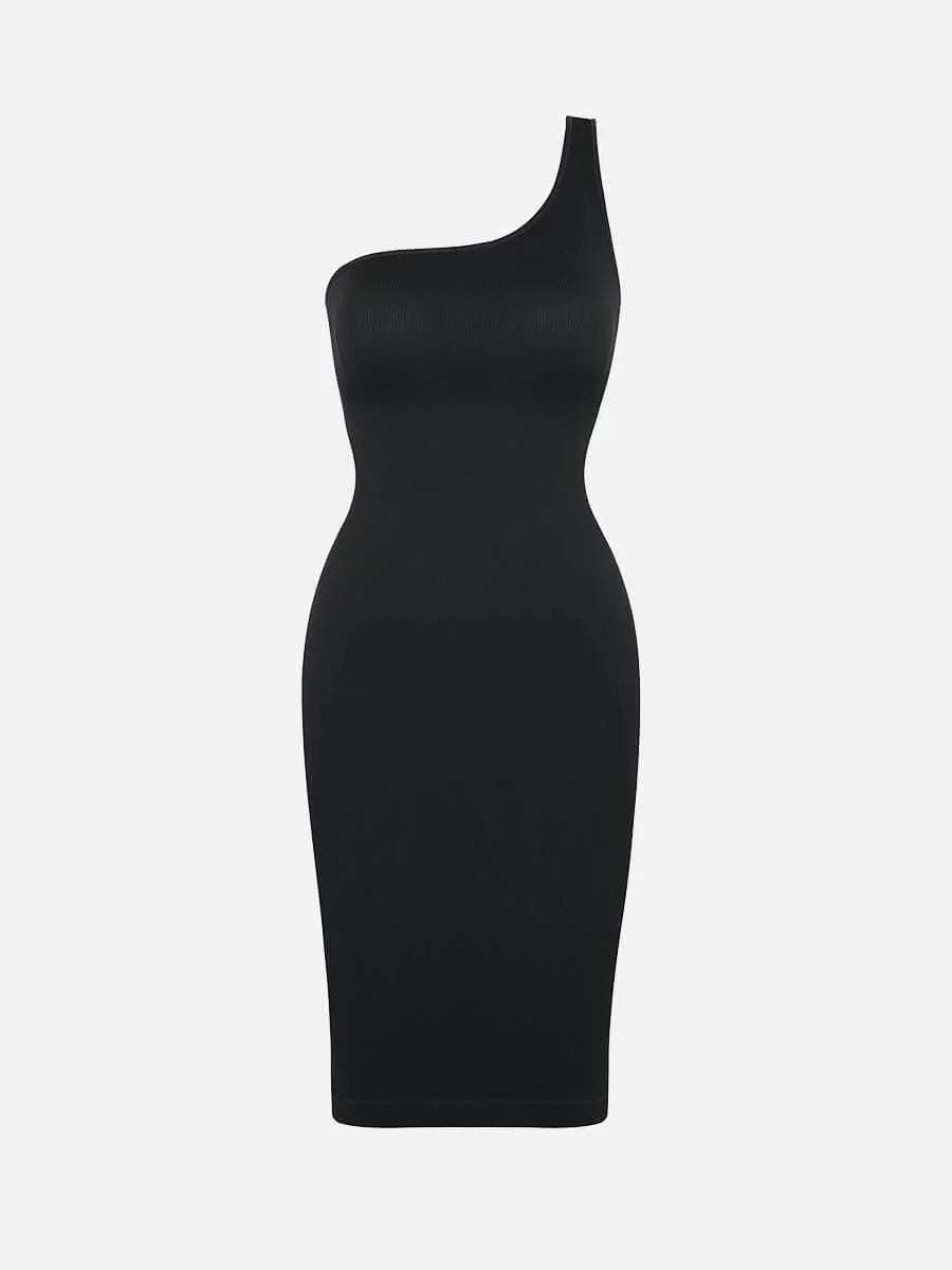 Seamless Eco-friendly One-shoulder Slanted Neck Waist Trimming Shaper Dress -
