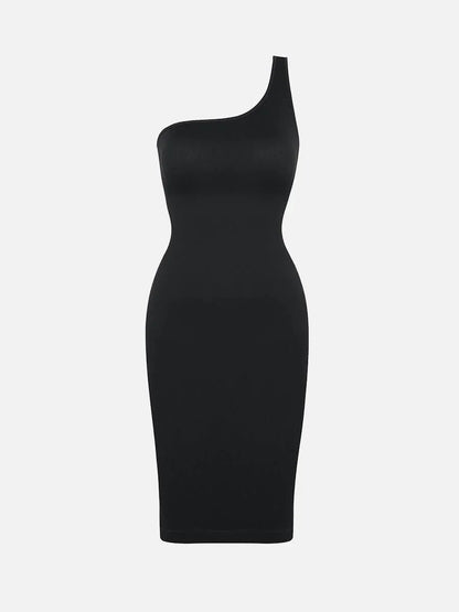 Seamless Eco-friendly One-shoulder Slanted Neck Waist Trimming Shaper Dress -