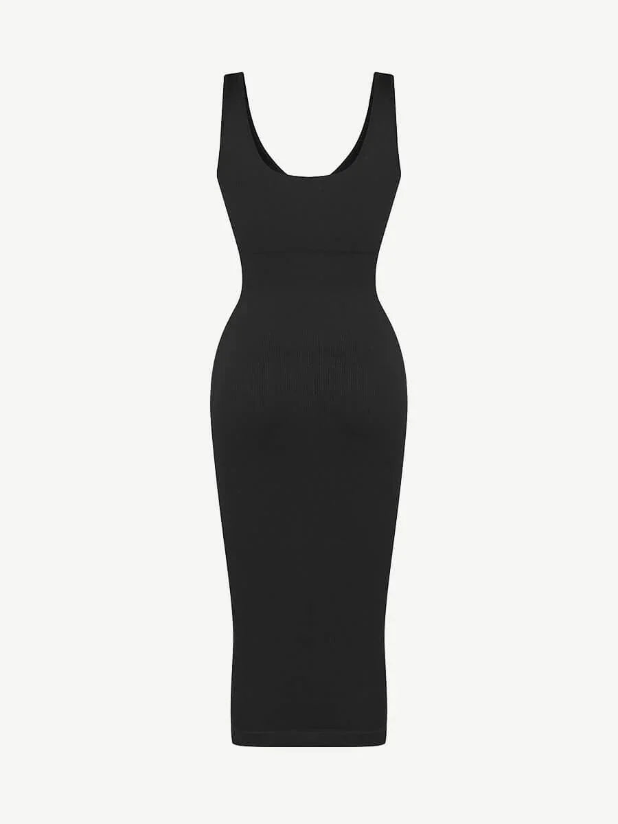 Eco-friendly Seamless Deep V-neck Waist Trimming Shaping Dress with Removable Pads -
