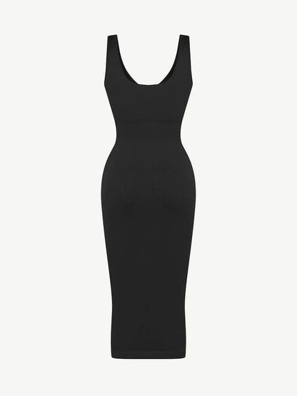 Eco-friendly Seamless Deep V-neck Waist Trimming Shaping Dress with Removable Pads -