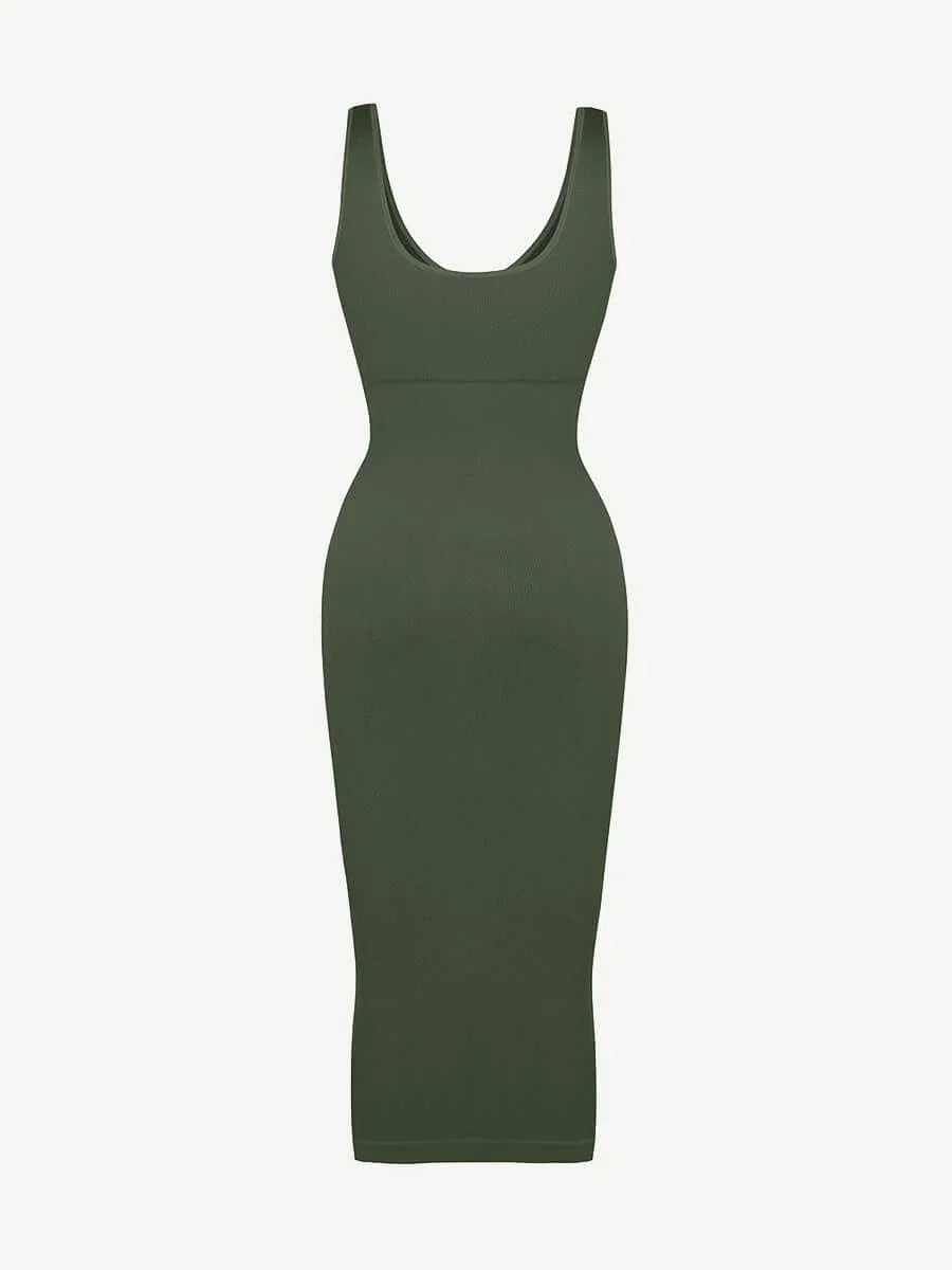 Eco-friendly Seamless Deep V-neck Waist Trimming Shaping Dress with Removable Pads -