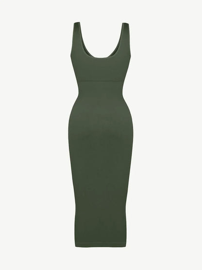 Eco-friendly Seamless Deep V-neck Waist Trimming Shaping Dress with Removable Pads -