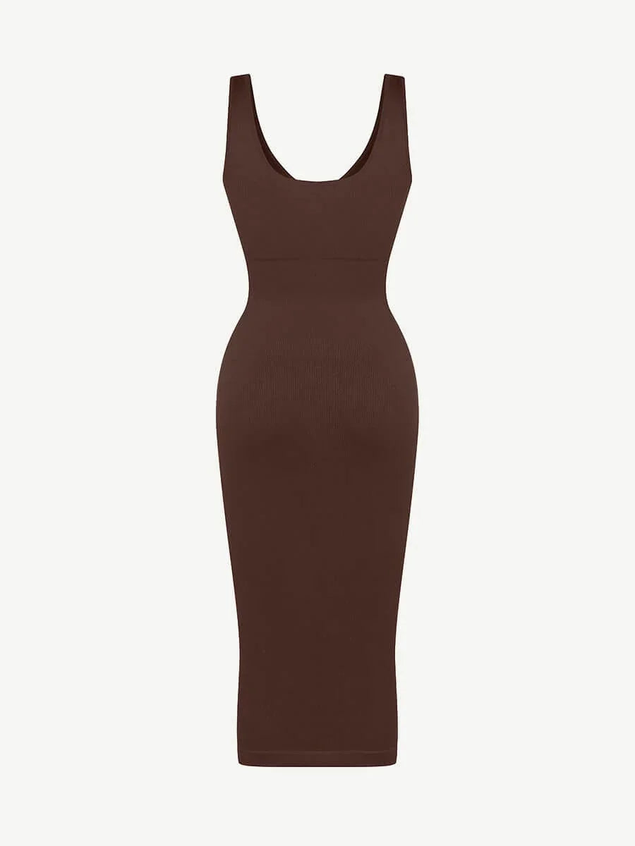 Eco-friendly Seamless Deep V-neck Waist Trimming Shaping Dress with Removable Pads -