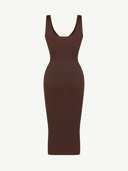 Eco-friendly Seamless Deep V-neck Waist Trimming Shaping Dress with Removable Pads -