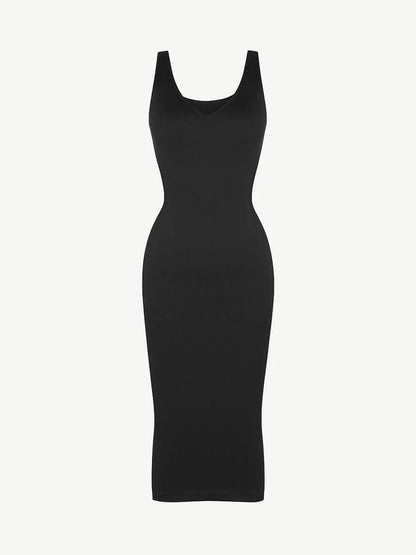 Eco-friendly Seamless Deep V-neck Waist Trimming Shaping Dress with Removable Pads -