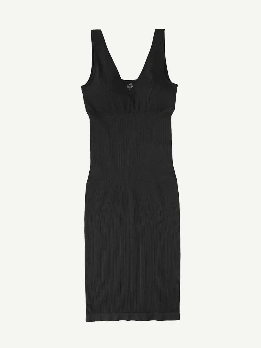 Eco-friendly Seamless Deep V-neck Waist Trimming Shaping Dress with Removable Pads -