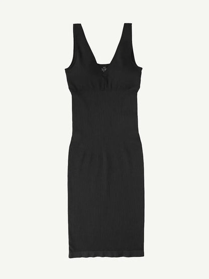 Eco-friendly Seamless Deep V-neck Waist Trimming Shaping Dress with Removable Pads -