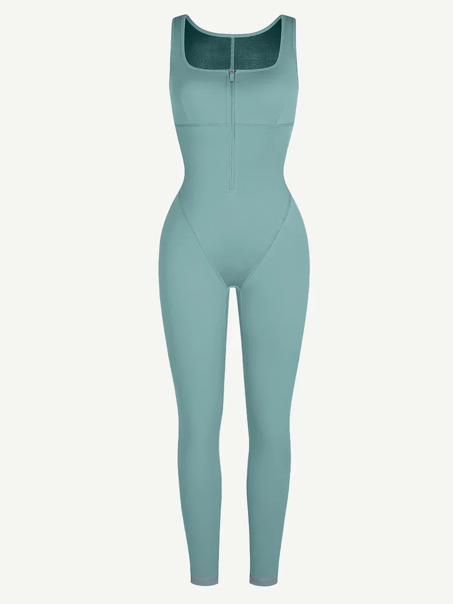 Fashion Zipper Front Slit Sports Sauna Jumpsuit -
