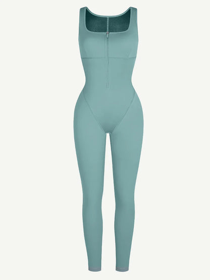 Fashion Zipper Front Slit Sports Sauna Jumpsuit -