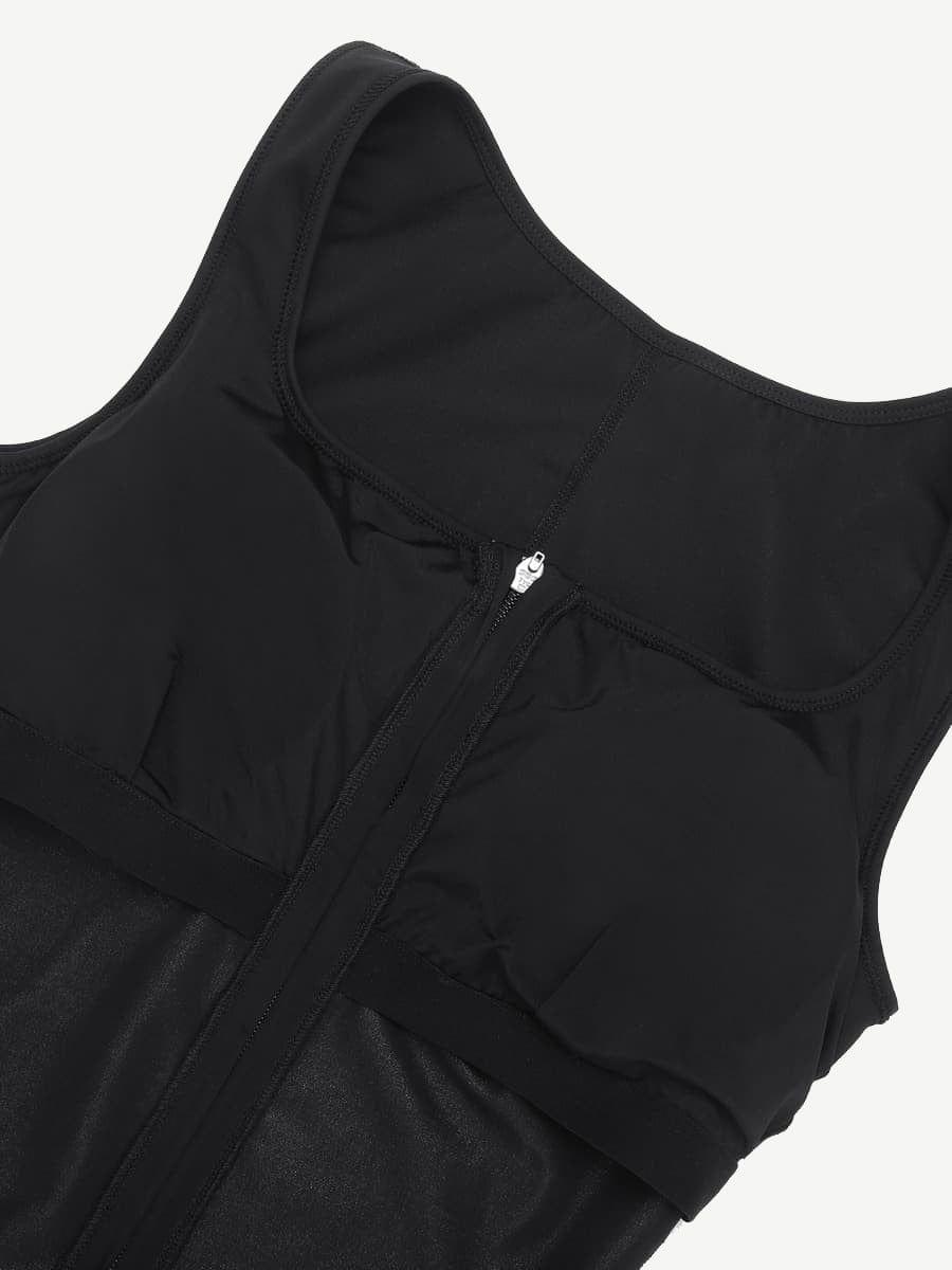 Fashion Zipper Front Slit Sports Sauna Jumpsuit -
