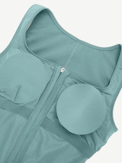 Fashion Zipper Front Slit Sports Sauna Jumpsuit -