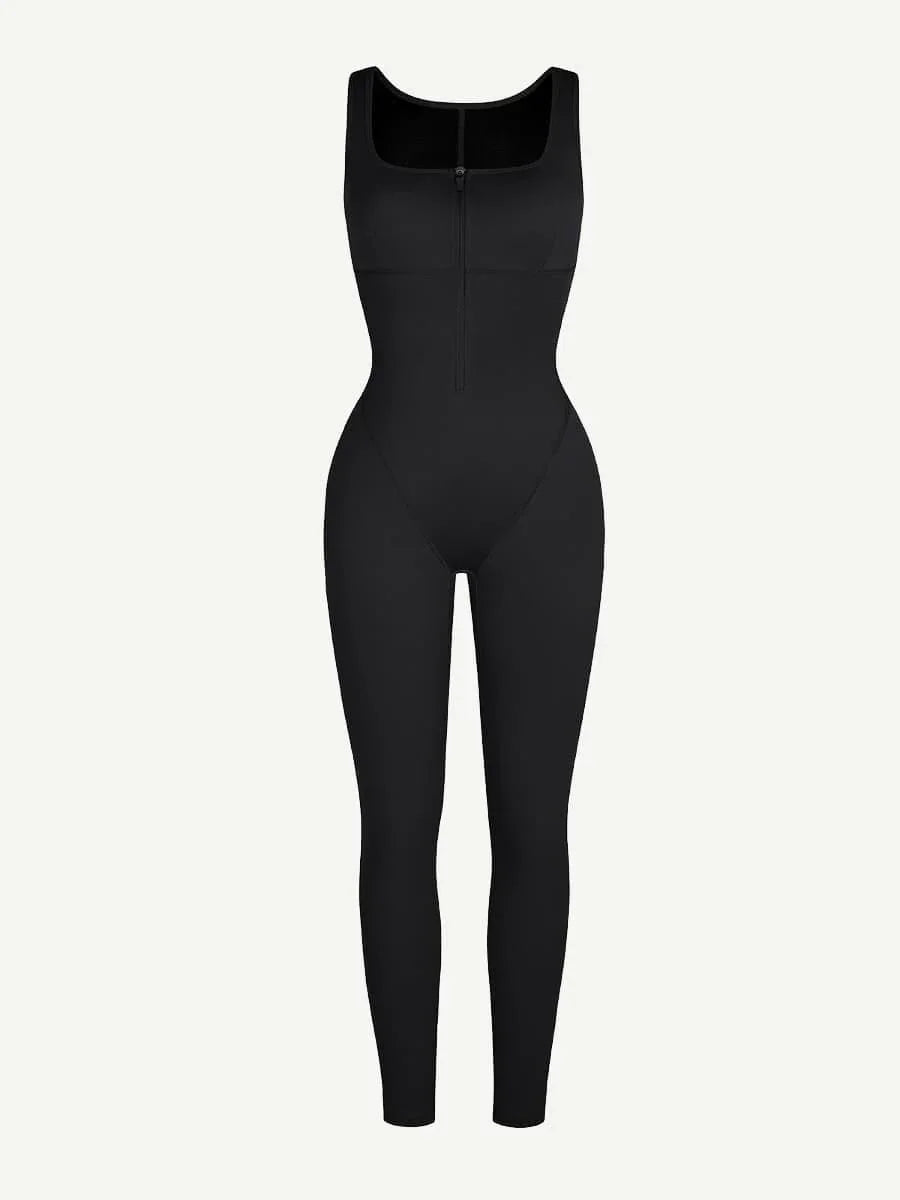 Fashion Zipper Front Slit Sports Sauna Jumpsuit -
