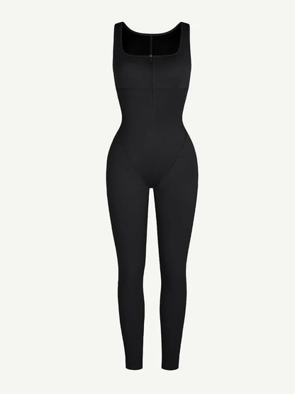 Fashion Zipper Front Slit Sports Sauna Jumpsuit -