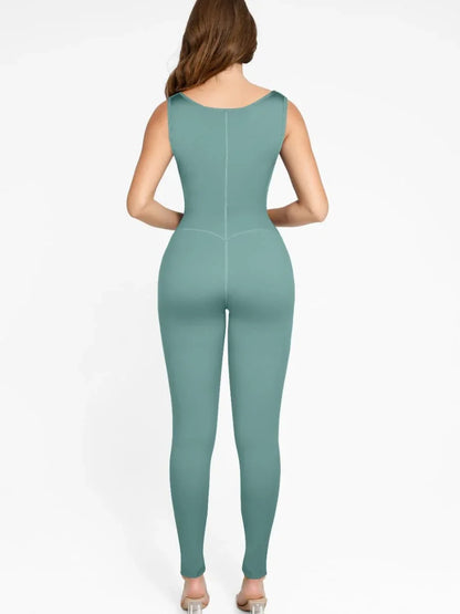 Fashion Zipper Front Slit Sports Sauna Jumpsuit -